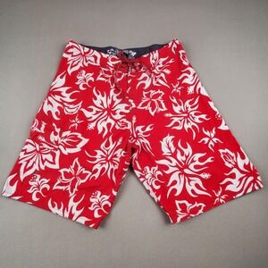 Point Zero Custom Skull Red and White Men's XL 36 Floral Print Board Shorts EUC